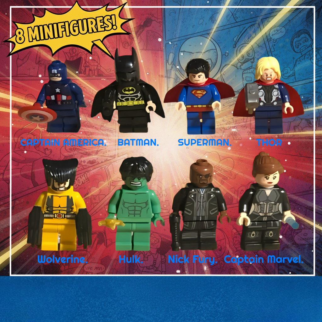 The Minifigure Bundle – 8 Marvel & DC Heroes (Batman, Superman + 6 more)