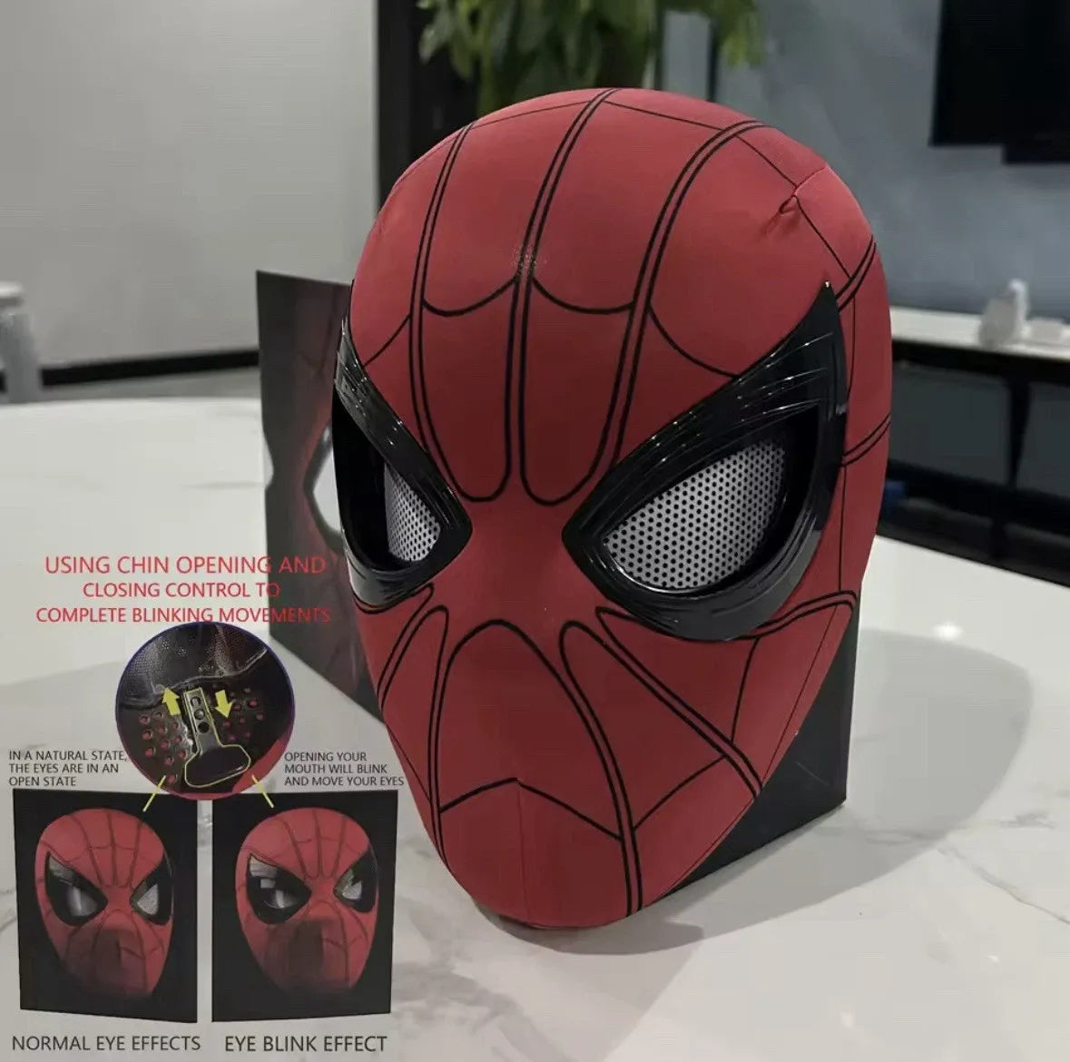 Spider-Man Cosplay Mask with Blinking Eyes & Chin Control – Full Face Helmet