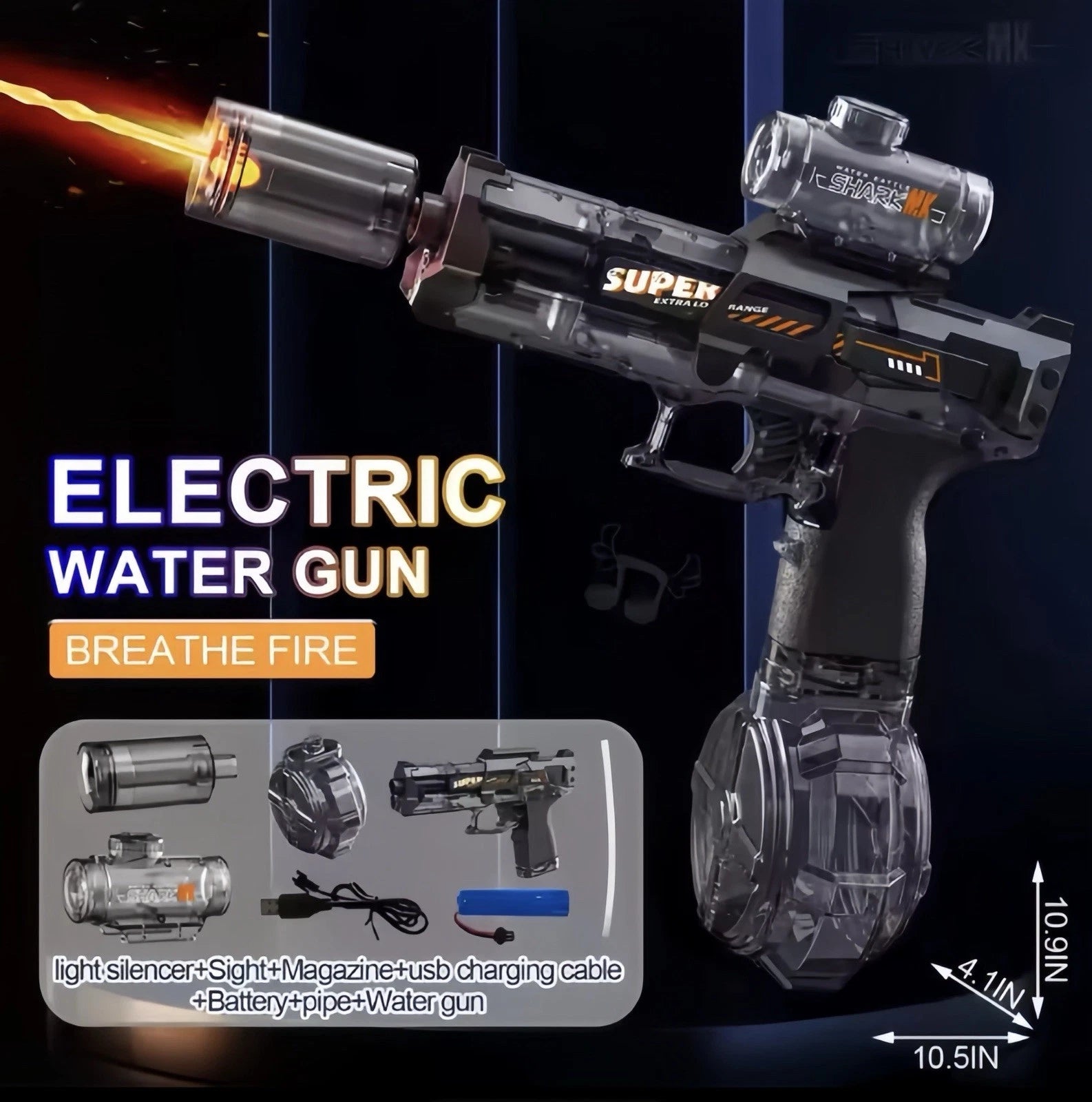Electric Water Gun – LED Muzzle Flash Squirt Pistol (8–10m Range, Kids & Adults)