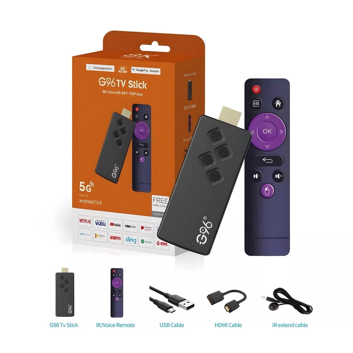 G96 TV Mini 4K HD Android TV Stick Quad-Core 2.4G/5G WIFI Smart TV Stick