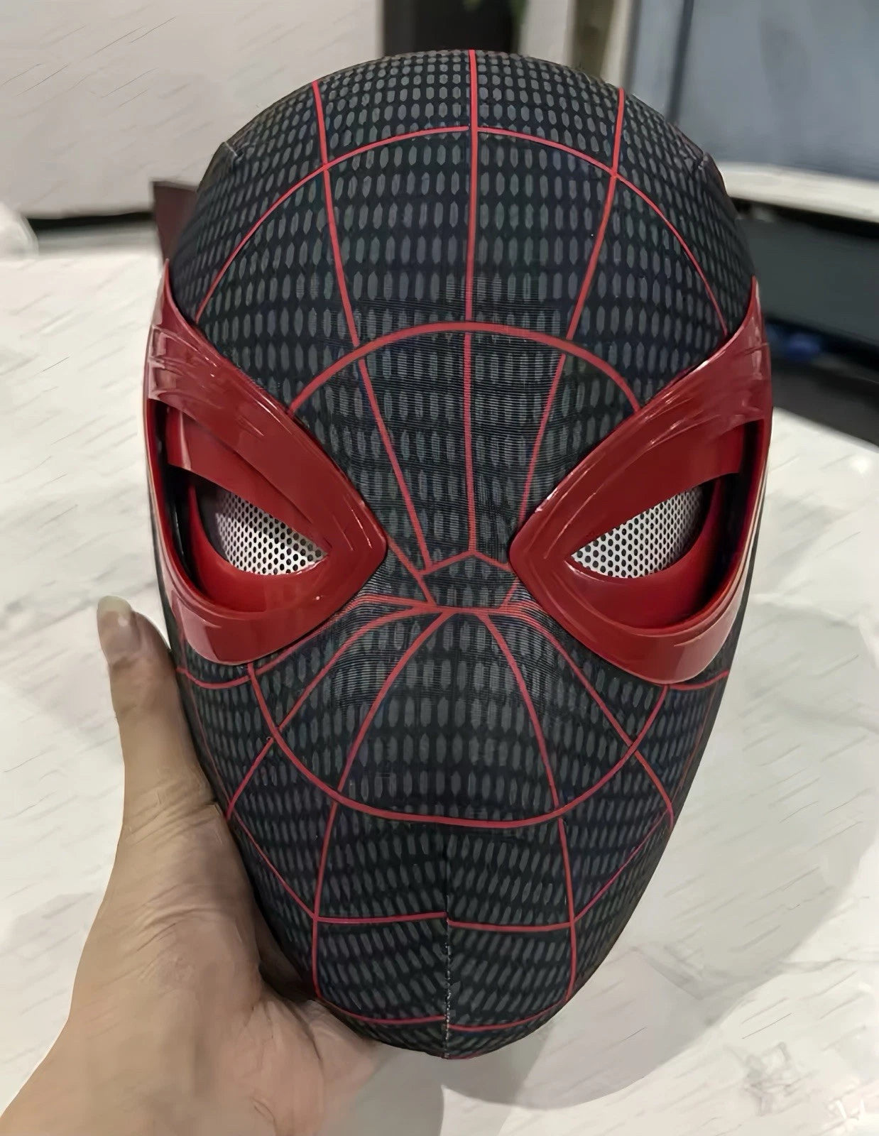 Miles Morales Spider-Man Cosplay Mask – Full Face Helmet with Blinking Eyes